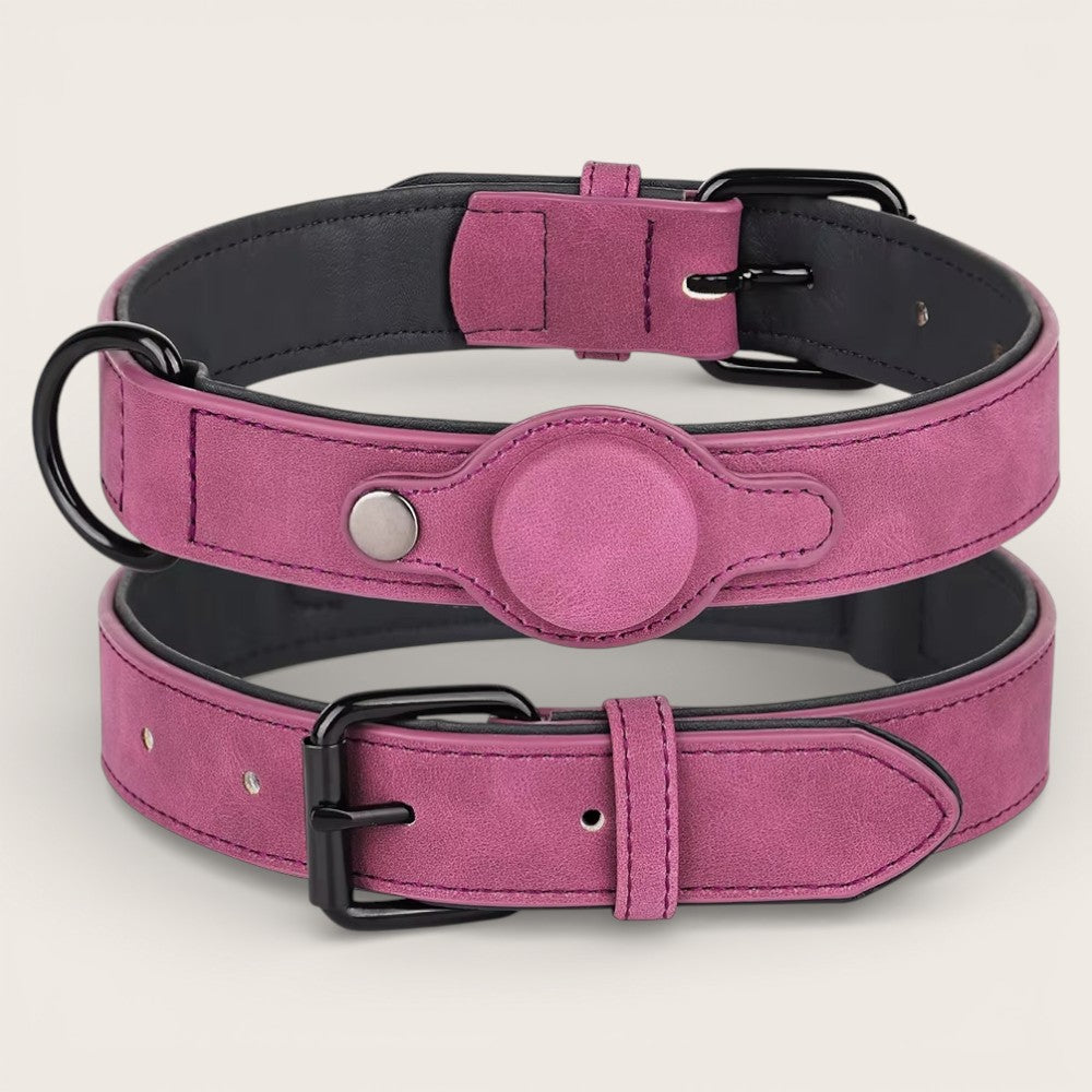Elegantes Hundehalsband aus veganem Leder mit Tracker-Halterung