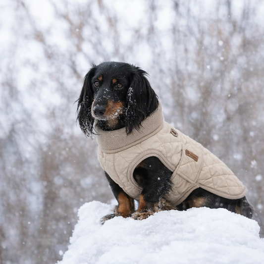 Der Wintermantel, den Dackel wirklich brauchen. Extra Rückenlänge – warm, passgenau & rutschfest
