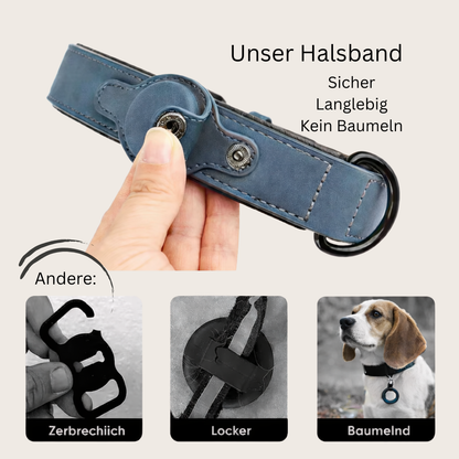 Elegantes Hundehalsband aus veganem Leder mit Tracker-Halterung