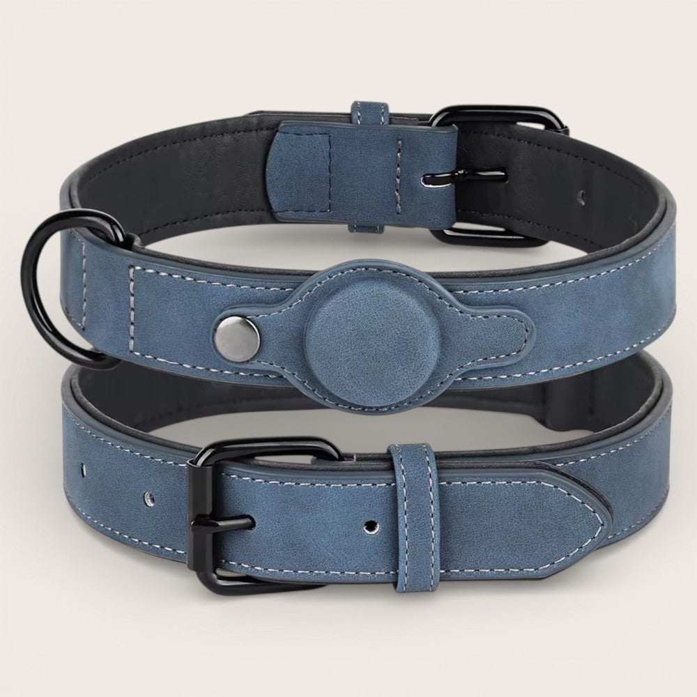 Elegantes Hundehalsband aus veganem Leder mit Tracker-Halterung