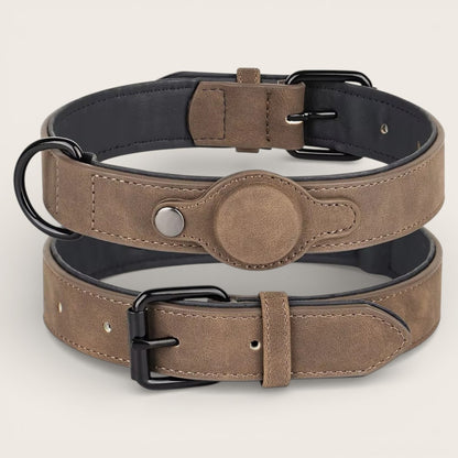 Elegantes Hundehalsband aus veganem Leder mit Tracker-Halterung