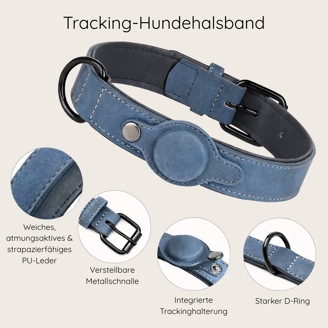 Elegantes Hundehalsband aus veganem Leder mit Tracker-Halterung